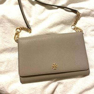 New Tory Burch Emerson Chain Crossbody (French Gray) Leather